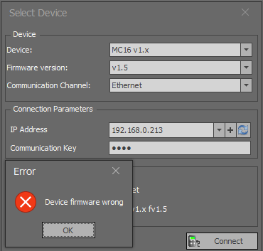 Incorrect device firmware