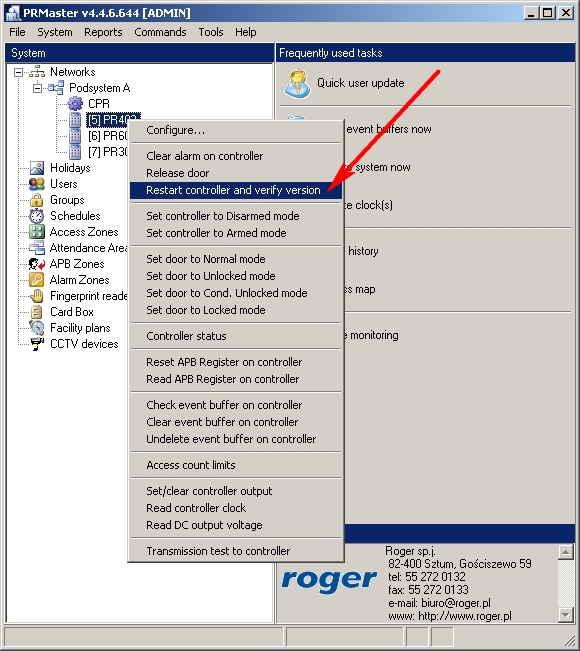 Command “Restart controller and verify version”