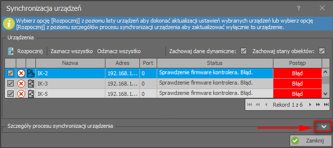 Szczegóły procesu synchronizacji urządzenia